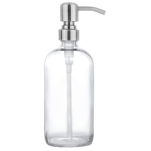 Clear Glass Jar Soap Dispenser, Silver, 16oz Round Bottle - color: Silver
