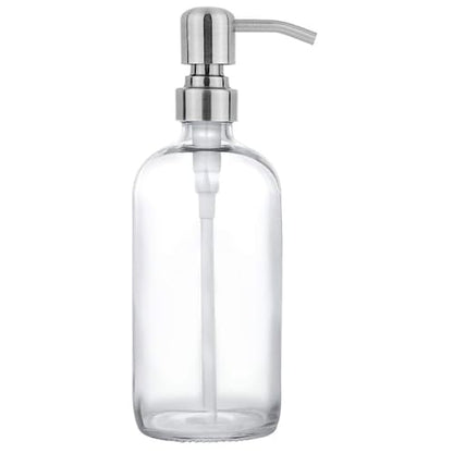 Clear Glass Jar Soap Dispenser, Silver, 16oz Round Bottle - color: Silver