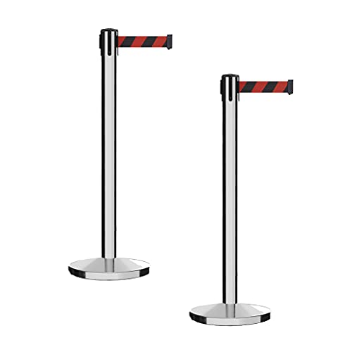 CCW Set of 2 Crowd Control Retractable Belt Barrier Stanchions, 7.5 Ft - color: Black and Red Diagonal, size: 7.5 Foot