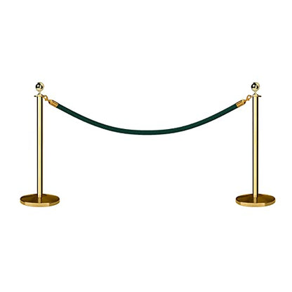 Crowd Control Warehouse CCW Stanchion Kit, 2 Polished Brass Ball Top Posts - color: Green Rope, size: Polished Brass