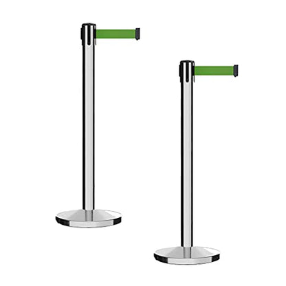 CCW Set of 2 Crowd Control Retractable Belt Barrier Stanchions, 7.5 Ft - color: Green, size: 7.5 Foot