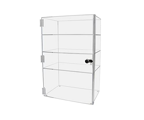 Marketing Holders Clear Acrylic Retail Cabinet 12" x 8" x 19" Vertical Locking 3 Shelf Retail Merchandise Locker Showcase Free Standing Countertop Cubby Display - size: 12" x 8" x 19"