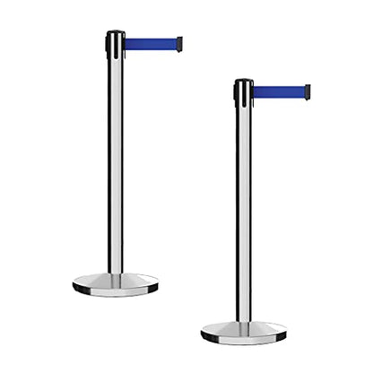 CCW Set of 2 Crowd Control Retractable Belt Barrier Stanchions, 7.5 Ft - color: Dark Blue, size: 7.5 Foot