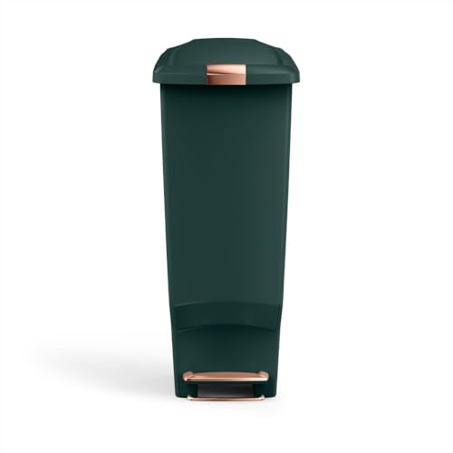 simplehuman Slim Step Can, 40L / 10.6 Gallon Space-Efficient Kitchen Trash Can, Studio Edition, Pet-Proof Slide Lock, 150,000-Step Pedal, Wheels, Hunter Green Plastic - color: Hunter