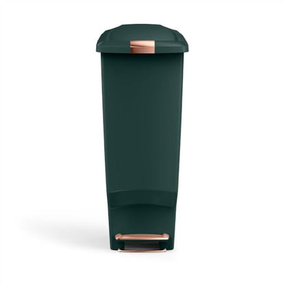simplehuman Slim Step Can, 40L / 10.6 Gallon Space-Efficient Kitchen Trash Can, Studio Edition, Pet-Proof Slide Lock, 150,000-Step Pedal, Wheels, Hunter Green Plastic - color: Hunter