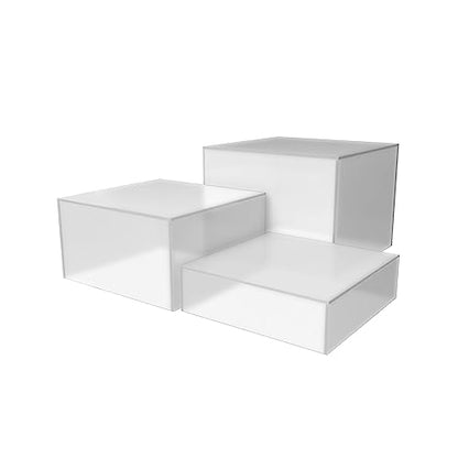 3 Piece Acrylic Display Boxes Retail Frosted Product Riser 2", 4", 6" High Cake Display Boxes Nesting Bins No Lid One Open Side Merchandise Storage Box by Marketing Holders - size: Set of 3 Frosted