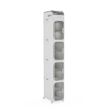 BINSIO 5-Tier Tall Narrow Storage Cabinet, Slim Rolling Storage Cabinet with Clear Doors, Adjustable Shelves, Foldable Organizer for Laundry Room, Kitchen Pantry, Utility Room and Small Spaces