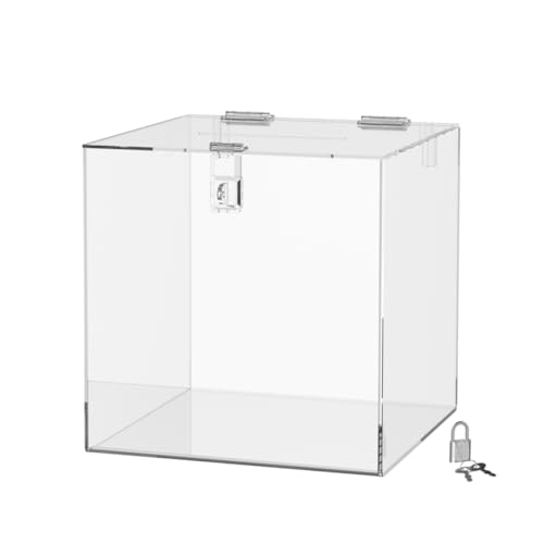 12 Inch Locking Ballot Box Clear Acrylic Square Cube Top Locking See Through Countertop Contests Entry or Collection Bin by Marketing Holders - size: 12"W x 12"H Clear No Header