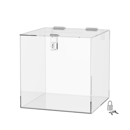 12 Inch Locking Ballot Box Clear Acrylic Square Cube Top Locking See Through Countertop Contests Entry or Collection Bin by Marketing Holders - size: 12"W x 12"H Clear No Header