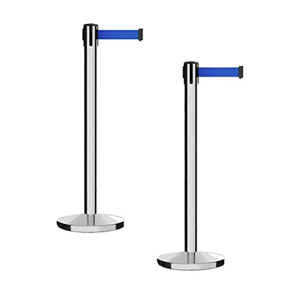 CCW Set of 2 Crowd Control Retractable Belt Barrier Stanchions, 7.5 Ft - color: Blue, size: 7.5 Foot