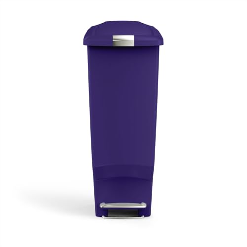 simplehuman Slim Step Can, 40L / 10.6 Gallon Space-Efficient Kitchen Trash Can, Studio Edition, Pet-Proof Slide Lock, 150,000-Step Pedal, Wheels, Indigo Plastic - color: Indigo