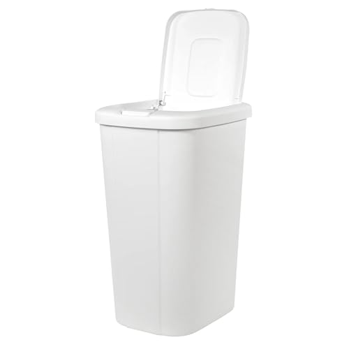 13.3 Gallon Touch Top Kitchen Trash Can, White Plastic Garbage Bin
