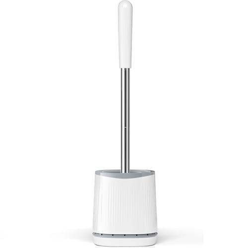 TRENTI Toilet Brush and Holder Set - Bristles Bowl Brush Head with Ventilated Holder, Wall Mounted Compact Set for Bathroom Deep Cleaning - color: White
