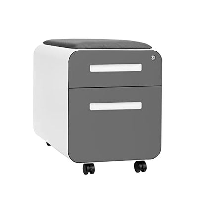 Laura Davidson Furniture STOCKPILE Mini Seated 2 Drawer Mobile File Cabinet with Removable Magnetic Cushion Seat - Short Version, Metal Filing Cabinet, Pre-Assembled, Dark Grey Face with Grey Cushion - color: Dark Grey Face