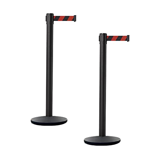 CCW 2 Pack Retractable Belt Barrier Stanchions, Black/Red Diagonal, 7.5 Ft - color: Black and Red Diagonal, size: 7.5 Foot