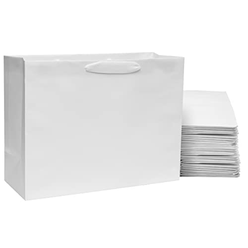 Prime Line Packaging White Gift Bags, 16x6x12 50 Pack, Retail Bags, Paper Shopping Bags with Handles Bulk