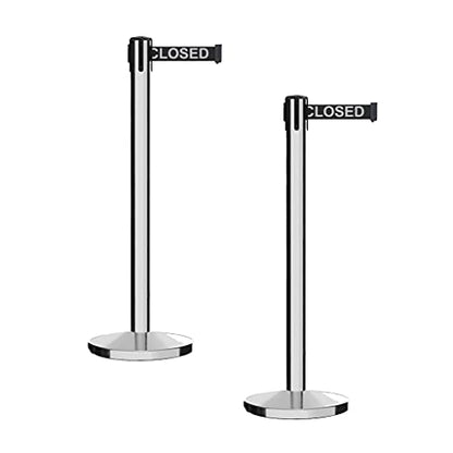CCW IRBB-100 2-Pack Retractable Belt Barrier Stanchions, 7.5 Ft - color: Black "THIS LINE CLOSED" White Letters, size: 7.5 Foot