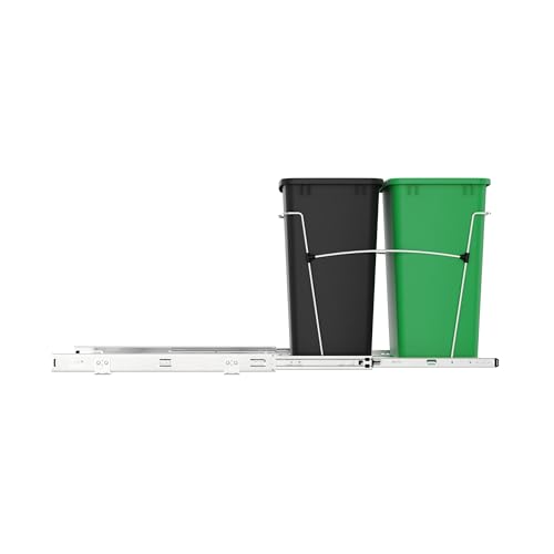 Rev-A-Shelf Double Pullout Garbage Trash Cans for Kitchen Cabinets, 35 Qt - color: Black & Green