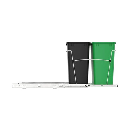 Rev-A-Shelf Double Pullout Garbage Trash Cans for Kitchen Cabinets, 35 Qt - color: Black & Green