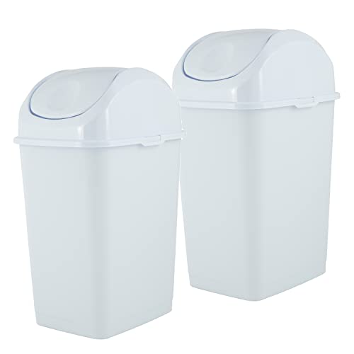 Superio Mini Desktop Trash Can with Swing Top Lid Portable Plastic Garbage Can for Countertop, Desktop, Make up Vanity, Bathroom, Car, Under Sink, Dorm, Compact Waste Bin 5 L 1.25 Gal (2, White) - size: 1.25 Gallon, style: 2 Pack
