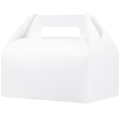 UnicoPak 30 Pack 9x6x6 Gable Boxes, Large White Treat Boxes with Handles, Cardboard Gift Boxes for Party Favors, Lunch, Bakery, Cookies, Picnic, To-Go Food, DIY Gift Packaging - color: White Gable Boxes