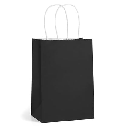 BagDream Gift Bags with Handles 5.25x3x8 Inch Dark Black 100 Pack Bulk - color: Black