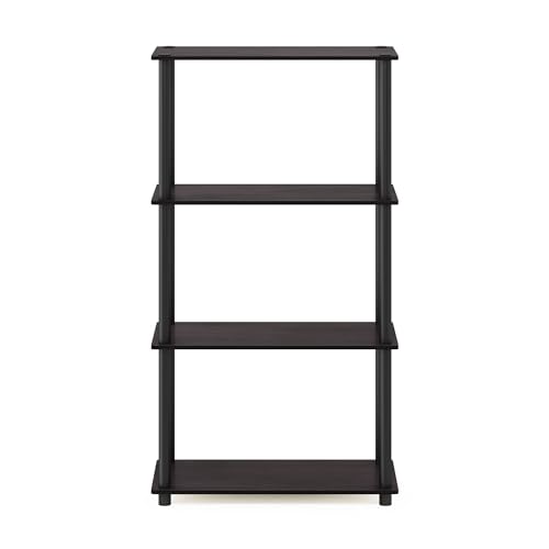 Furinno Turn-N-Tube Toolless 4-Tier Storage Shelves, Walnut - color: Dark Walnut, size: 4-Tier Round Tube