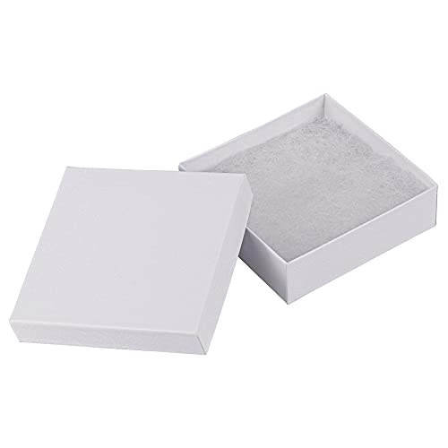 Cardboard Jewelry Boxes 10 Pack - 3.5"x3.5"x1" Bulk Cotton Filled Small Gift Boxes with Lids for Jewelry Packaging (White) - color: White