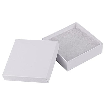 Cardboard Jewelry Boxes 10 Pack - 3.5"x3.5"x1" Bulk Cotton Filled Small Gift Boxes with Lids for Jewelry Packaging (White) - color: White