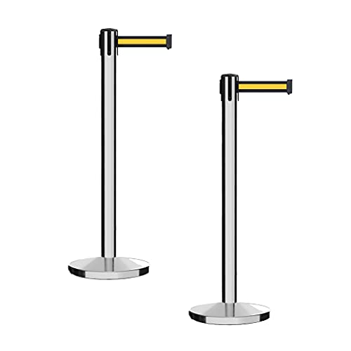 CCW Set of 2 Retractable Belt Barrier Stanchions, 7.5 Ft, IRBB-100 - color: Black and Yellow Horizontal Stripe, size: 7.5 Foot