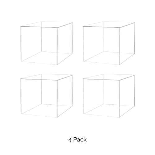 4 Pack 10" Acrylic Display Riser Box with One Open Side No Lid Versatile Clear Square Retail Merchandise Storage Bin or Product Platform No Assembly by Marketing Holders