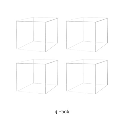 4 Pack 10" Acrylic Display Riser Box with One Open Side No Lid Versatile Clear Square Retail Merchandise Storage Bin or Product Platform No Assembly by Marketing Holders
