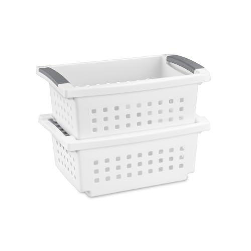 Sterilite Small Stacking Basket Plastic Storage Organizer, White, 4-Pack - size: 4 Pack, style: Small
