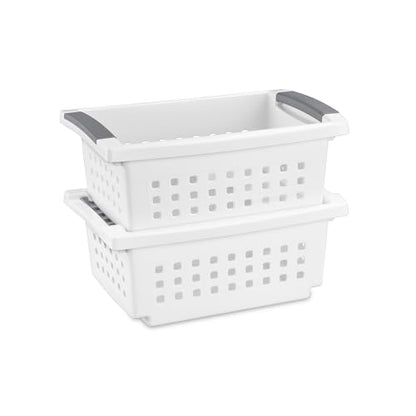 Sterilite Small Stacking Basket Plastic Storage Organizer, White, 4-Pack - size: 4 Pack, style: Small