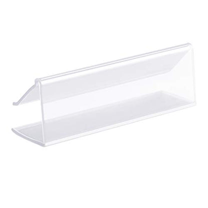 GlossyEnd Pack of 25 Clear Plastic Shelf Label Holder, Wood Shelf Sign and Ticket Holder, Clips On to Shelves 1/2" to 5/8" Thick - 3" x 7/8" Natural Minimalist Style