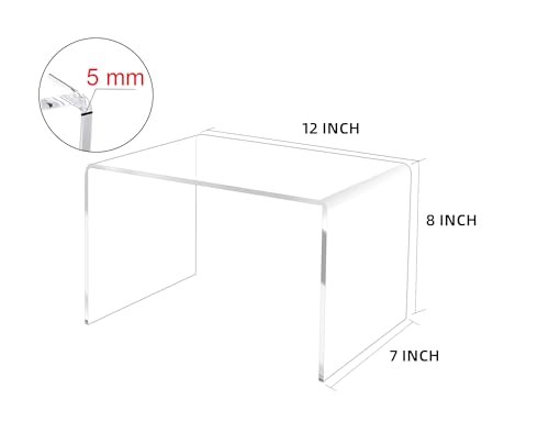 2-PC 5MM Thick Clear Acrylic Riser For Retail, Cabinet Organize, 12x7x8 IN