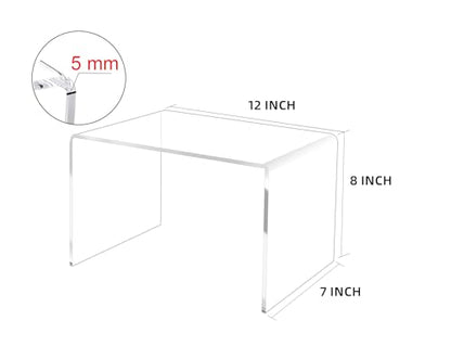 2-PC 5MM Thick Clear Acrylic Riser For Retail, Cabinet Organize, 12x7x8 IN