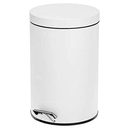 mDesign 3.2 Gallon/12 Liter Round Metal Step Trash Wastebasket, Garbage Container Bin for Bathroom, Powder Room, Bedroom, Kitchen, Craft Room, Office - Removable Liner Bucket - White - color: White, size: 12 liter
