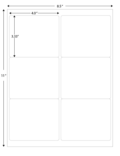 Blank Labels Address Barcode Shipping Labels, 4" x 3.33" (4 x 3-1/3) Permanent White Matte Label, Inkjet and Laser Printer Guaranteed Made in USA, 6 Labels Per Sheet- 10 Sheets - 60 Labels - size: 4" x 3.33"