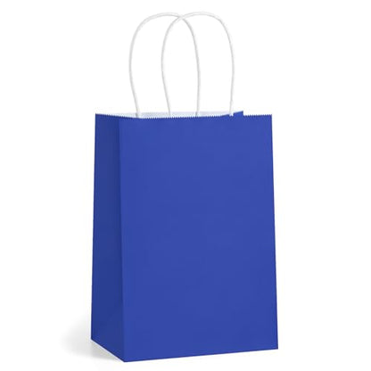 BagDream Gift Bags with Handles 5.25x3x8 Inch Royal Blue 100 Pack Bulk - color: Royal Blue