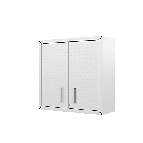 Manhattan Comfort Fortress 30" Floating Textured Metal Garage Cabinet with Adjustable Shelves, Set of 1, White - color: White, style: Floating Cabinet