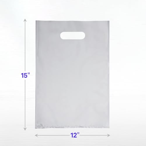 Plastic Merchandise Bags, 12" x 15", Silver, Pack of 500 - color: Silver, size: 12" X 15", PACK OF 500