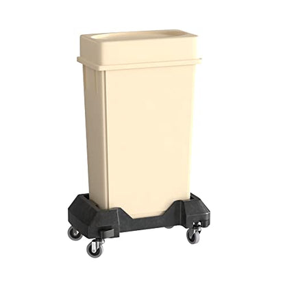 23 Gallon Beige Slim Jim Trash Can with Drop Shot Lid and Dolly - color: Beige, size: With Wheels, style: Drop Shot Lid