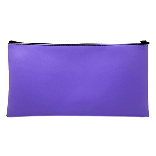 Zippered Security Bank Deposit Bag, by Better Office Products, PU Leather Cash and Coin Utility Pouch Bank Envelopes with Zipper (Purple) - color: Purple