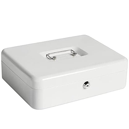 Cash Box with Money Tray and Key Lock, Parrency Large Money Box, 11 4/5" x 9 2/5" x 3 1/2", (XLarge with Key Lock White, XLarge) - color: White, size: XLarge（11.8")