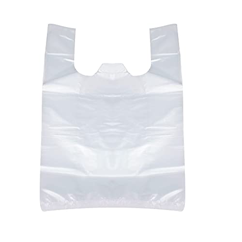 Plastic T-Shirt Bags with Handles,18.5 Inch x 11.8 Inch, 150 Pcs Clear Grocery Bags, Reusable Supermarket Shopping Bags