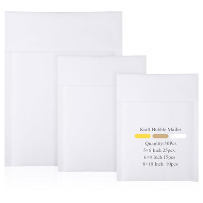 50 Pcs Kraft Bubble Mailers 3 Size Padded Envelopes, White - color: White