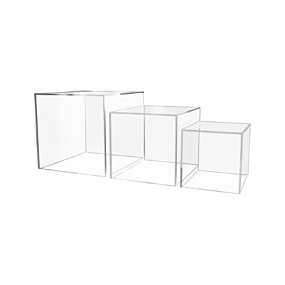Marketing Holders Acrylic Display Riser Box Clear 4" 5" 6" Set One Open Side No Lid Merchandise Storage Caddys or Bins Hollow with Open Bottom Retail Product Risers - size: 4" 5" 6" Cubes-Clear