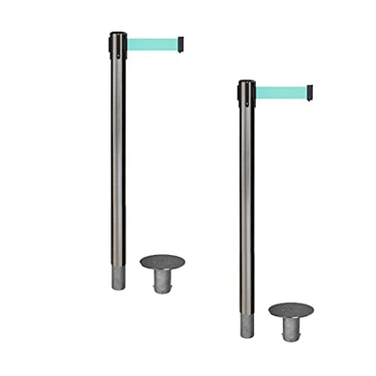 Crowd Control Warehouse Retractable Belt Barrier Stanchions, 2-Pack, 11 Ft - color: Light Green, size: Satin Stainless Steel
