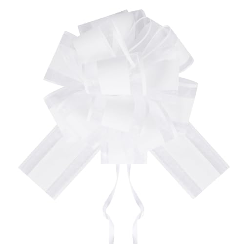 6 PCS White Large Pull Bows for Gift Wrapping Baskets Presents - color: White